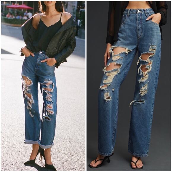 Pilcro The Joey High-Rise Straight Jeans 100% Cotton Distressed Ripped Denim 29 - Picture 1 of 16